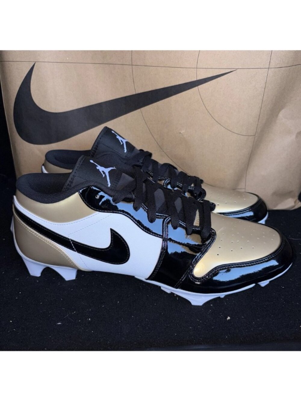 NEW Jordan Jordan 1 Low TD Patent Gold Saints Football Cleats Size 15 FJ6245-701